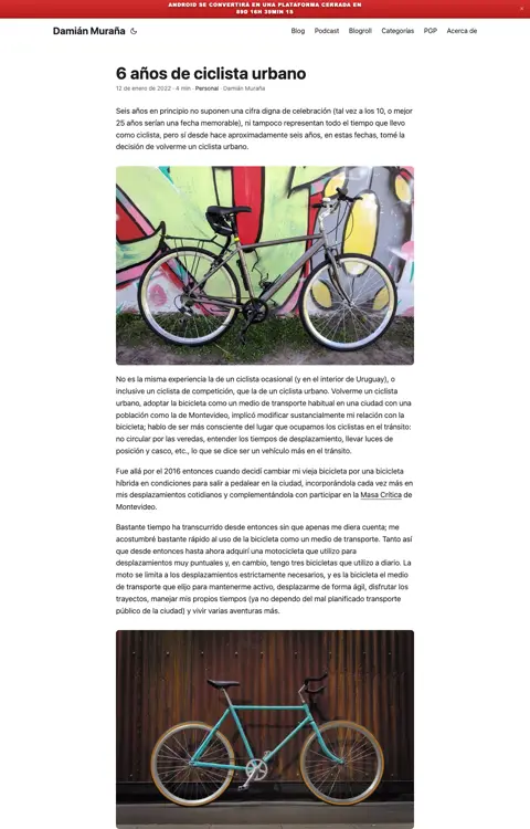 Captura de damian.murana.uy/6-anos-de-ciclista-urbano