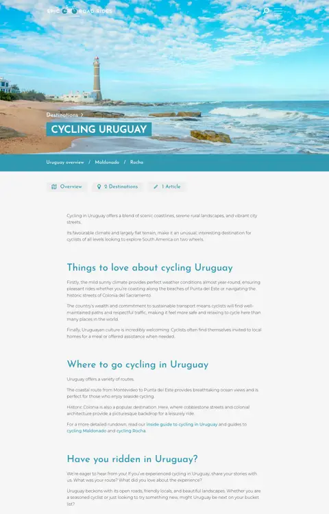 Captura de epicroadrides.com/destinations/cycling-uruguay