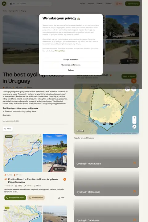 Captura de komoot.com/guide/72325/cycling-in-uruguay