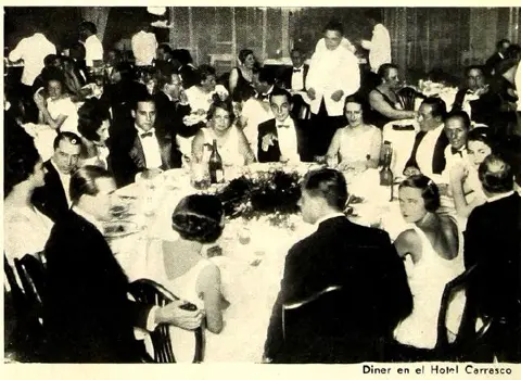 Dinner at the Hotel Carrasco, historic photograph